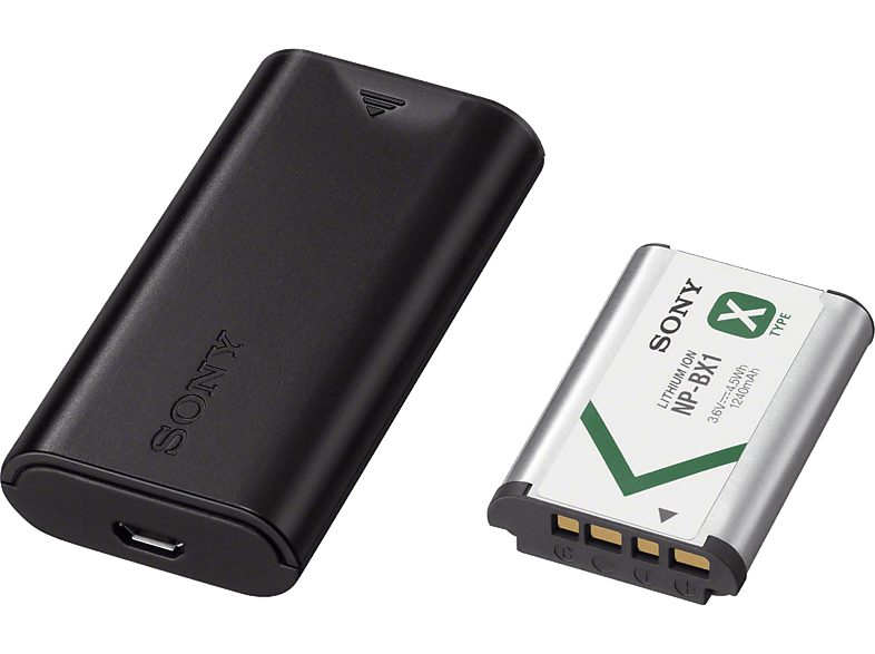 SONY ACC-TRDCX - USB-Reiseladegerät und Akku (Schwarz/Silber/Grün)