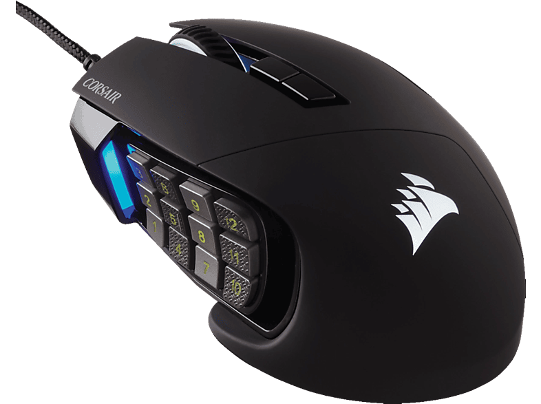 CORSAIR SCIMITAR RGB ELITE - Gaming Maus, Kabelgebunden, Optisch mit Leuchtdioden, 18000 dpi, Schwarz