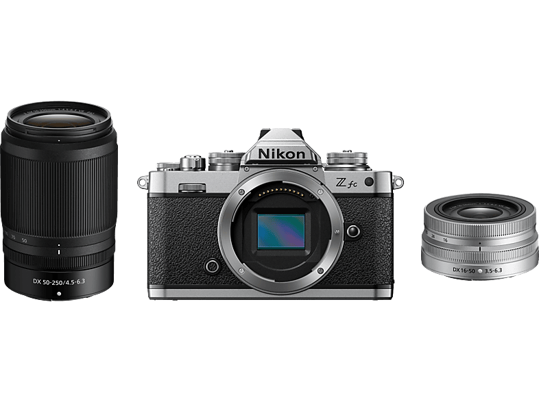 NIKON Z fc Body + NIKKOR DX 16-50mm f/3.5-6.3 VR 50-250mm f/4.5-6.3 - Systemkamera Schwarz/Silber