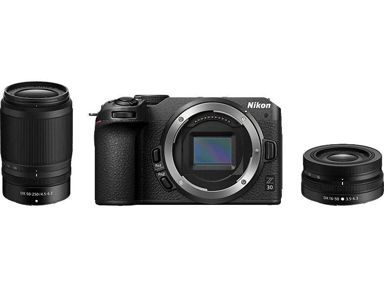 NIKON Z 30 Body + NIKKOR DX 16-50mm f/3.5-6.3 VR 50-250mm f/4.5-6.3 Systemkamera mit Objektiv 16 - 50 mm / 250 mm, 7.5 cm Display Touchscreen, WLAN