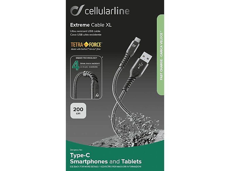 CELLULAR LINE Extreme Cable Tetra Force - Daten- und Ladekabel (Schwarz)