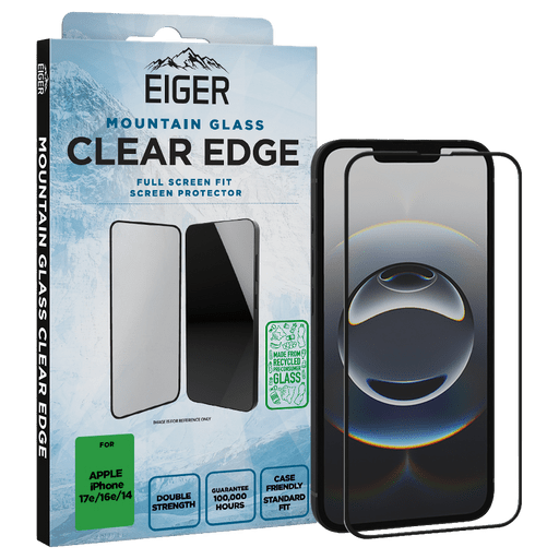 Eiger iPhone 17e/16e/13/13 Pro/14 Clear Edge Display-Schutzglas (Full Screen Fit)