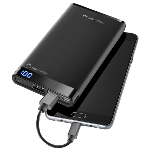 cellularline Powerbank 10000 mAh USB C Fast Charge Schwarz Black