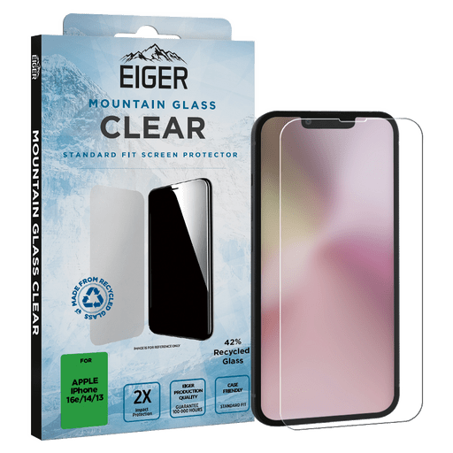 Eiger iPhone 16e/13/13 Pro/14 Clear Display-Schutzglas (Standard Fit)