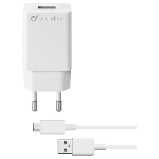 cellularline Handy Ladegerät 220V Micro USB fast charging Weiss ganzes Kabel