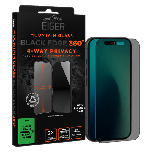 Eiger iPhone 17/17 Pro/16 Pro Black Edge 360 Display-Schutzglas Privacy