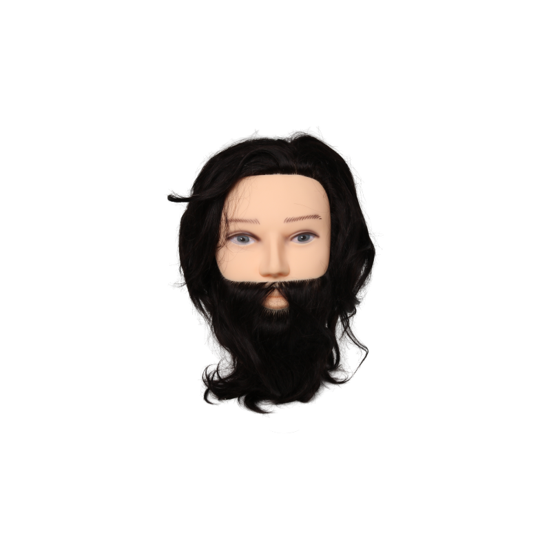 L`Image Übungskopf Männer Nico m. Bart 25cm mittelbraun ind.Echth.