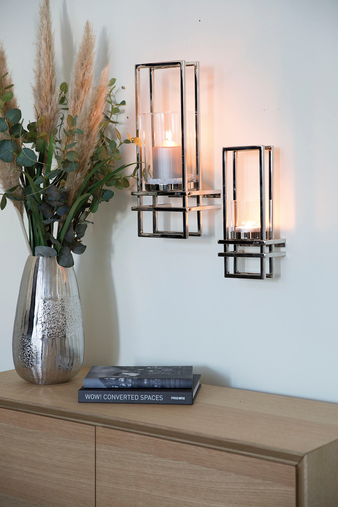 Fink Wandkerzenhalter »DUALIS, silberfarben«, (1 St.), Kerzen-Wandleuchter, Kerzenhalter, Kerzenleuchter hängend, Wanddeko, handgefertigt, aus Metall, verschiedene Grössen erhältlich, dekorativ im Esszimmer & Wohnzimmer