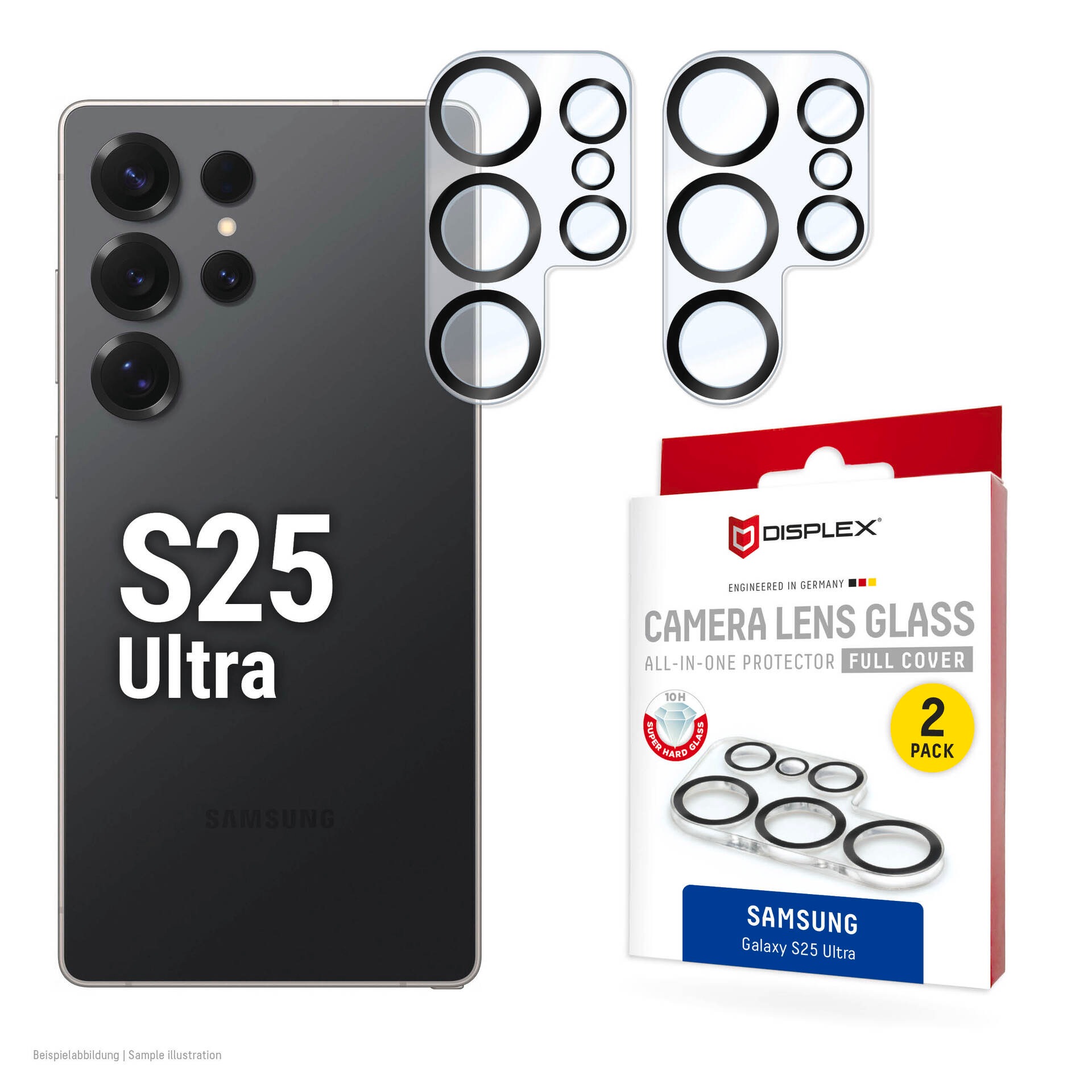 Displex Kameraschutzglas »Camera Lens Glass All-In-One Protector Full Cover« für Samsung Galaxy S25 Ultra Packung, 2x All-In-One Glas, Objektivschutz, Kameraschutz, kratz- & stossfest