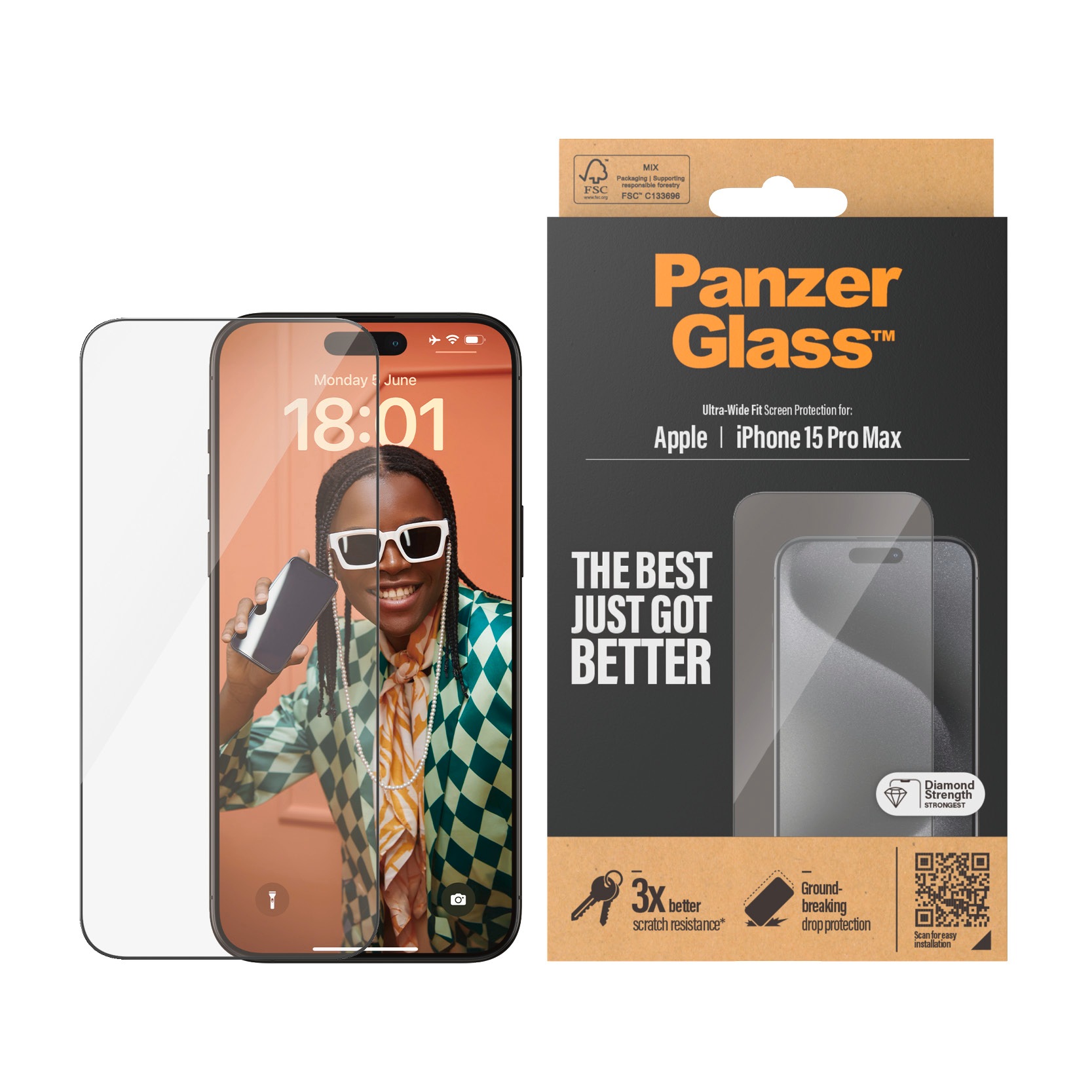 PanzerGlass Displayschutzglas »Ultra-Wide Fit Screen Protector für iPhone 15 Pro Max« für Apple iPhone 15 Pro Max Displayschutzfolie, Schutzfolie, Bildschirmschutz, kratz- & stossfest