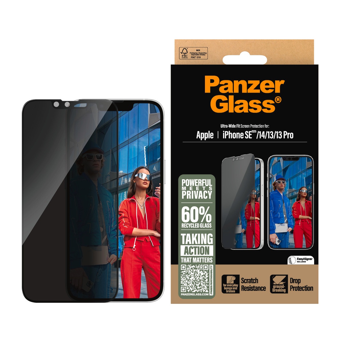 CARE by PanzerGlass Displayschutzglas »Ultra-Wide Fit Privacy Screen Protection« für Apple iPhone 16e;Apple iPhone 14;Apple iPhone 13/13 Pro Displayschutzfolie, Schutzfolie, Bildschirmschutz, kratz- & stossfest