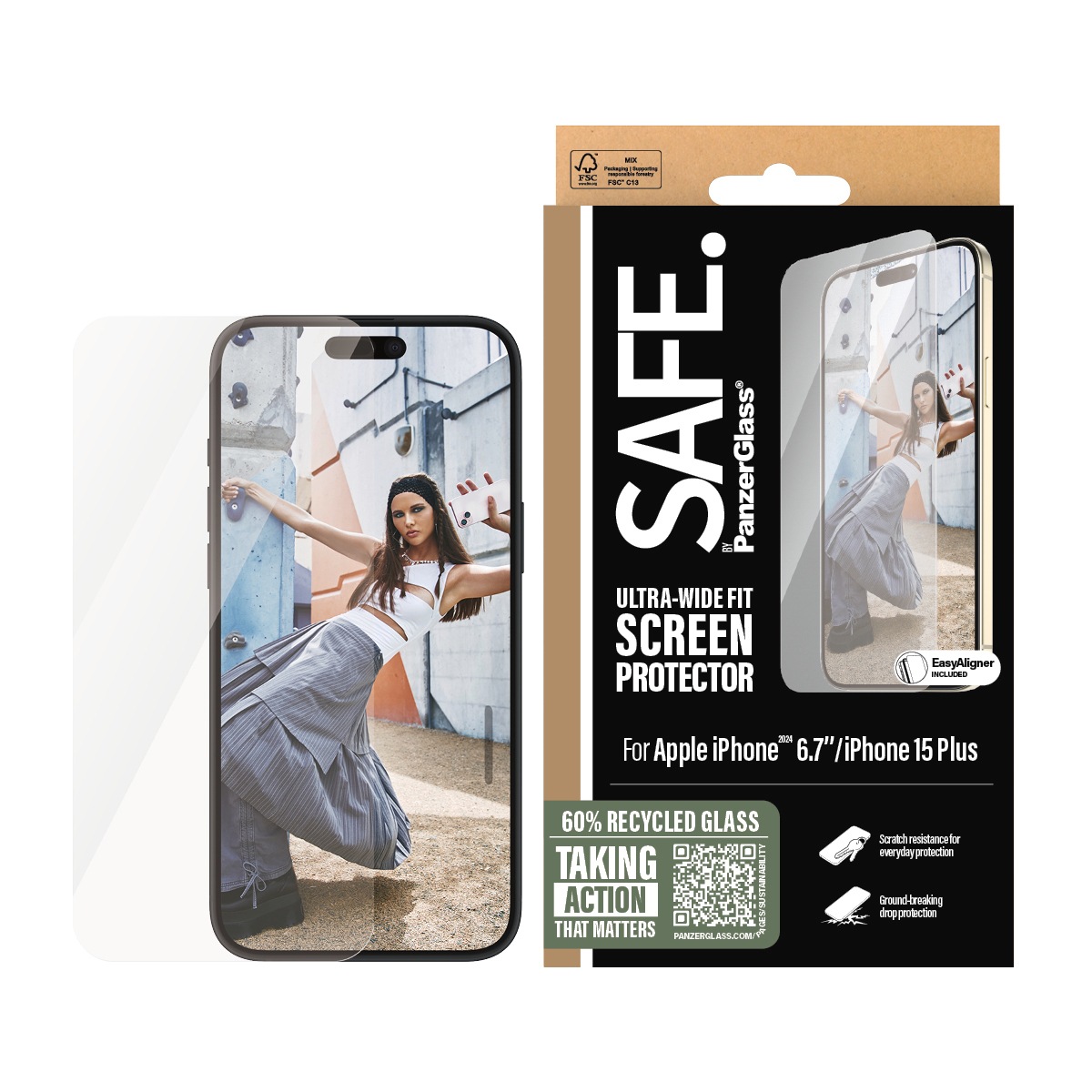 SAFE by PanzerGlass Displayschutzglas »Ultra-Wide Fit Screen Protection« für Apple iPhone 16 Plus;Apple iPhone 15 Plus 1 tlg. Displayschutzfolie, Schutzfolie, Bildschirmschutz, kratz- & stossfest
