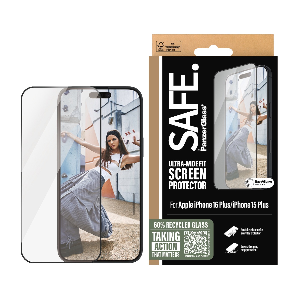 SAFE by PanzerGlass Displayschutzglas »Ultra-Wide Fit Screen Protection« für Apple iPhone 16 Plus;Apple iPhone 15 Plus Displayschutzfolie, Schutzfolie, Bildschirmschutz, kratz- & stossfest