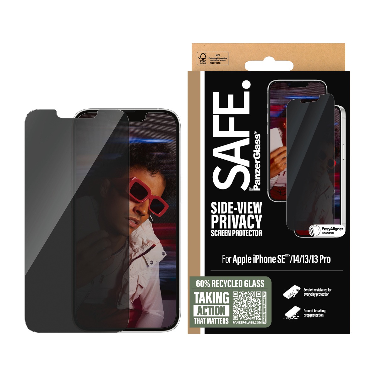 SAFE by PanzerGlass Displayschutzglas »Side-View Privacy Screen Protection« für Apple iPhone 16e;Apple iPhone 14;Apple iPhone 13/13 Pro Displayschutzfolie, Schutzfolie, Bildschirmschutz, kratz- & stossfest
