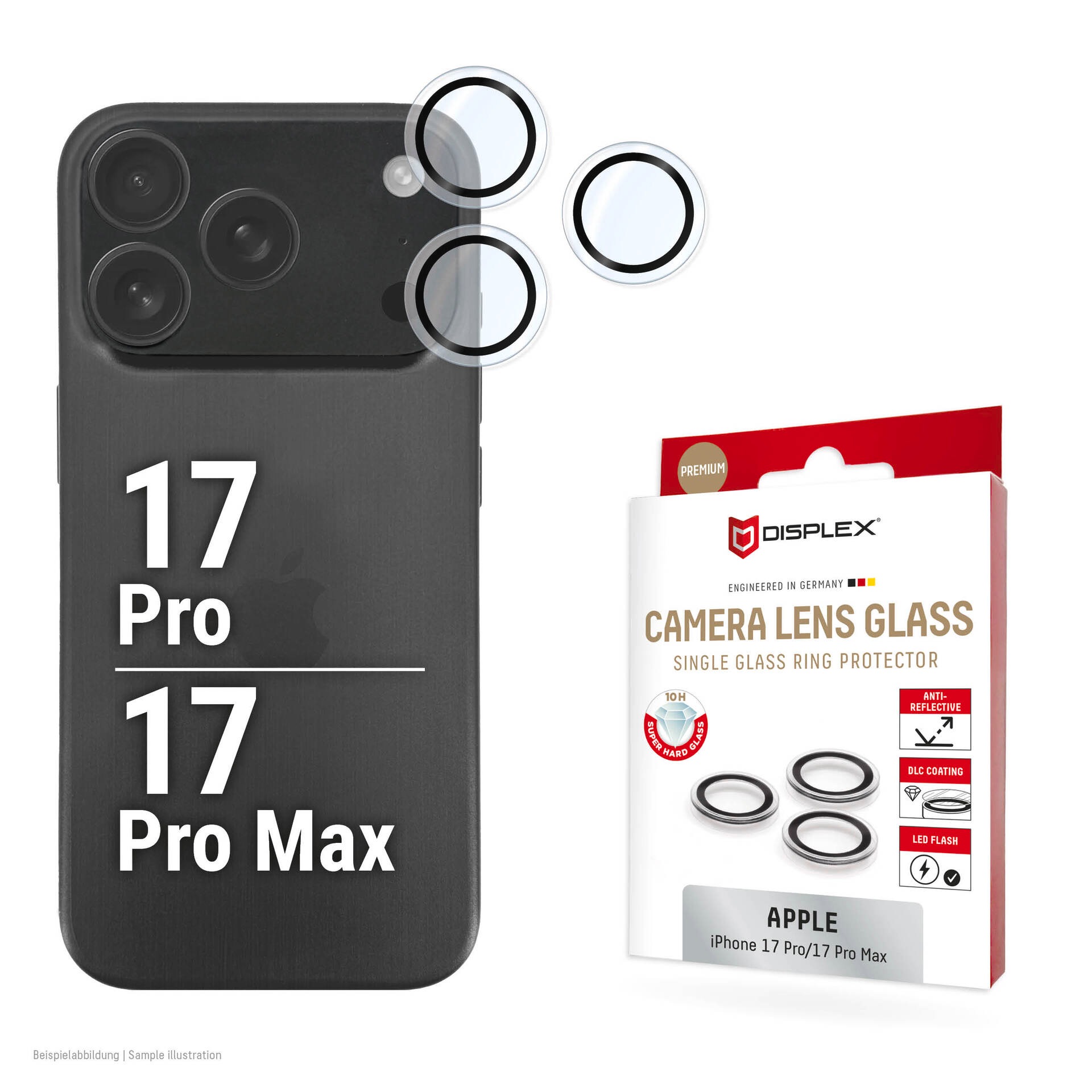 Displex Kameraschutzglas »Camera Lens Glass Single Glass Ring Protector« für Apple iPhone 17 Pro;Apple iPhone 17 Pro Max Kameraschutz,Linsenschutz,Objektivschutz, kratz- & stossfest