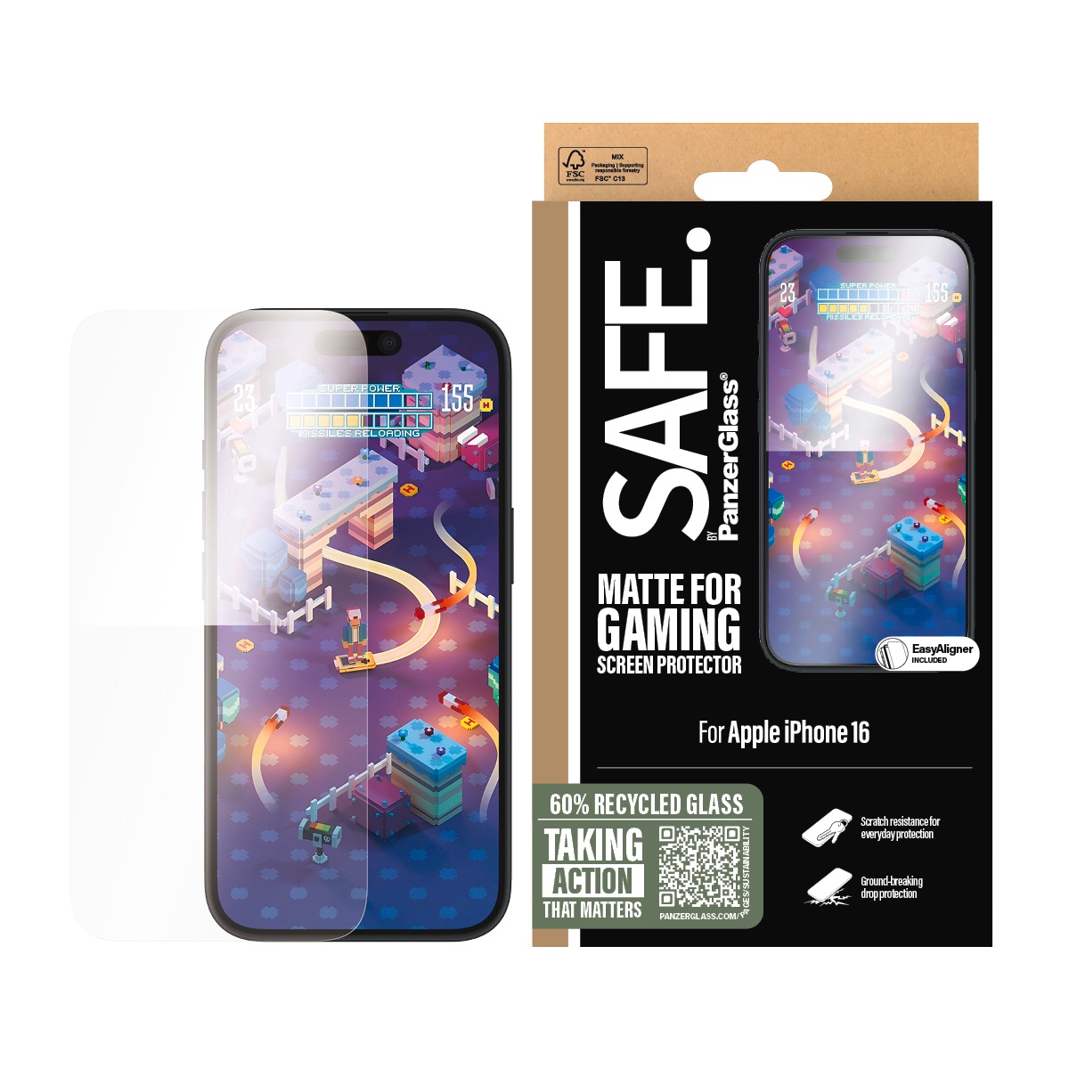 SAFE by PanzerGlass Displayschutzglas »Matte for Gaming Screen Protection« für Apple iPhone 16;Apple iPhone 15 Displayschutzfolie, Schutzfolie, Bildschirmschutz, kratz- & stossfest
