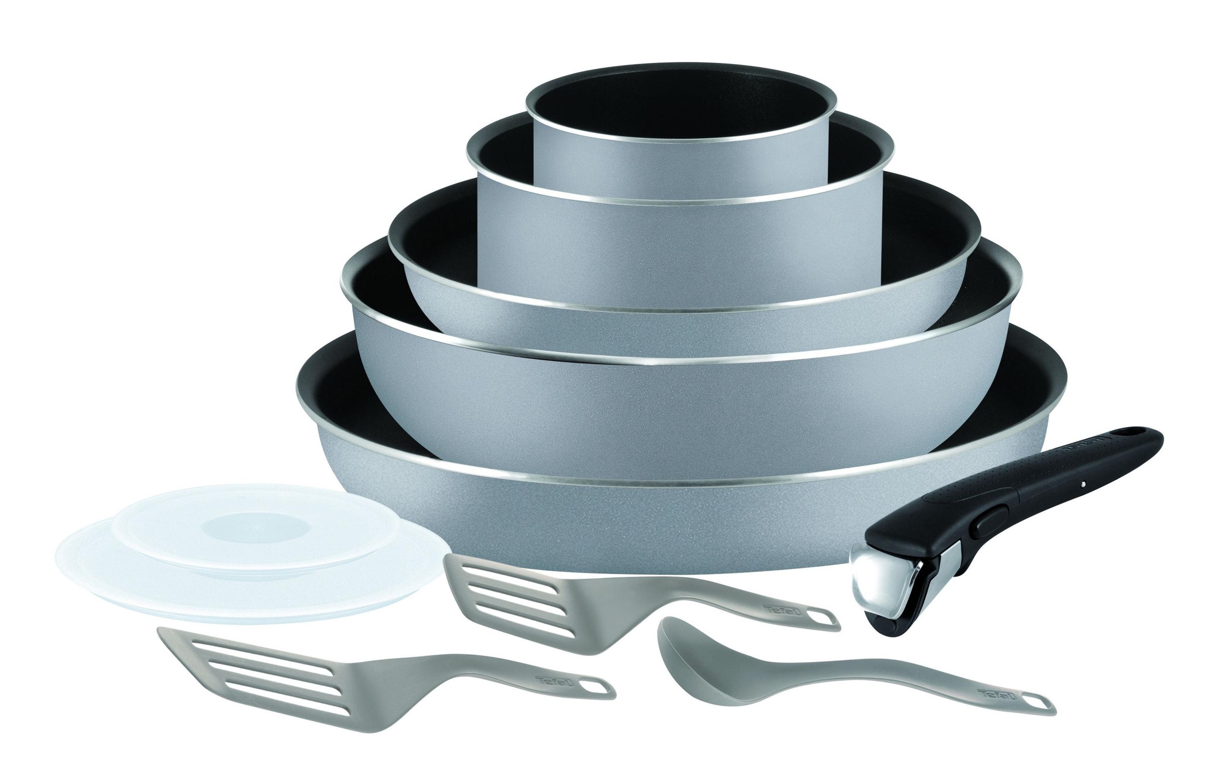 Tefal Bratpfanne »Ingenio Essential«, Aluminium, (5 tlg., 2 Pfannen 24/28 cm; 2 Kasserollen 16/20 inklusive Kunsstoffdeckel, 1 Wokpfanne 26cm, 1 abnehmbarer Ingenio 5 Griff aus Thermokunststoff)