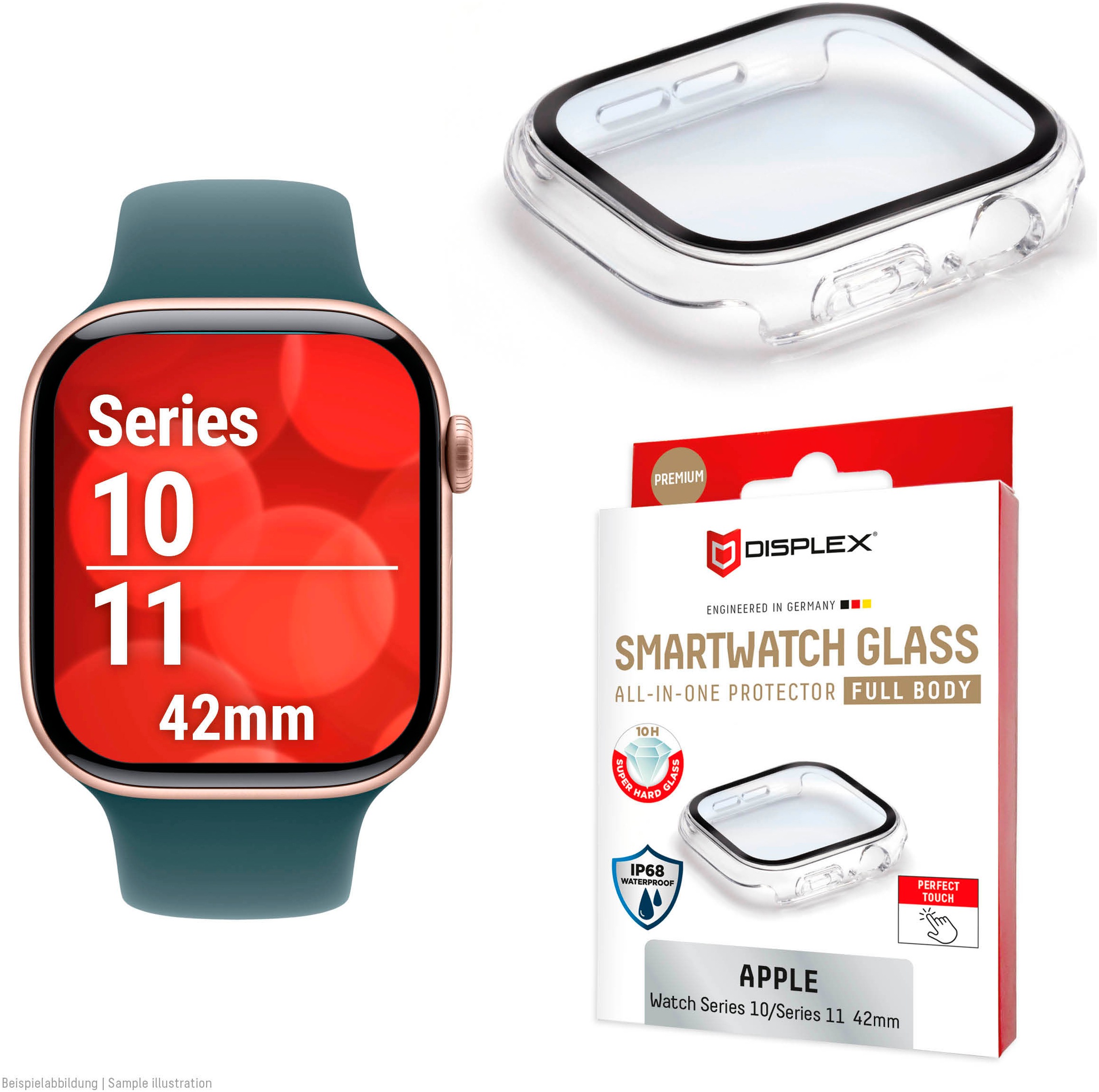 Displex Displayschutzglas »Smartwatch Glass All-In-One Protector Full Body« für Apple Watch Series 10 42 mm;Apple Watch Series 11 42 mm Displayschutzfolie, Schutzfolie, Bildschirmschutz, kratz- & stossfest
