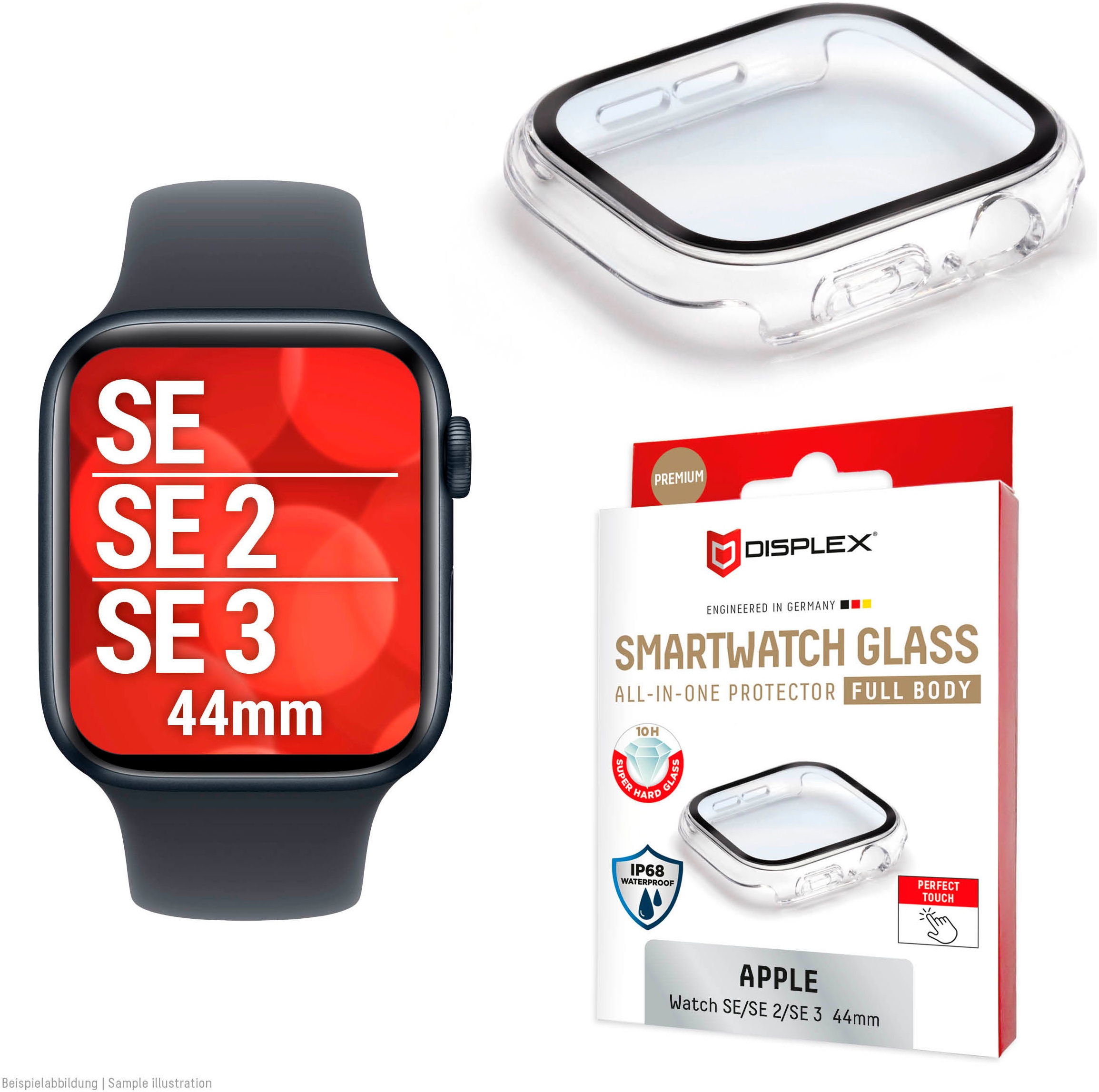 Displex Displayschutzglas »Smartwatch Glass All-In-One Protector Full Body« für Apple Watch SE 44 mm;Apple Watch SE 2 44 mm;Apple Watch SE 3 44 mm Displayschutzfolie, Schutzfolie, Bildschirmschutz, kratz- & stossfest