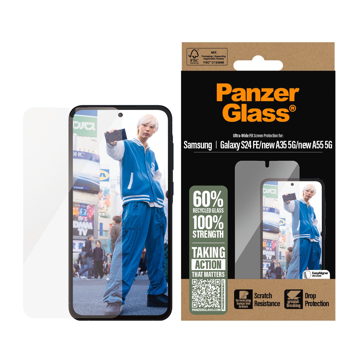 CARE by PanzerGlass Displayschutzglas »Ultra-Wide Fit Screen Protector« für Samsung Galaxy S24 FE;Samsung Galaxy A36 5G;Samsung Galaxy A56 5G Displayschutzfolie, Schutzfolie, Bildschirmschutz, kratz- & stossfest
