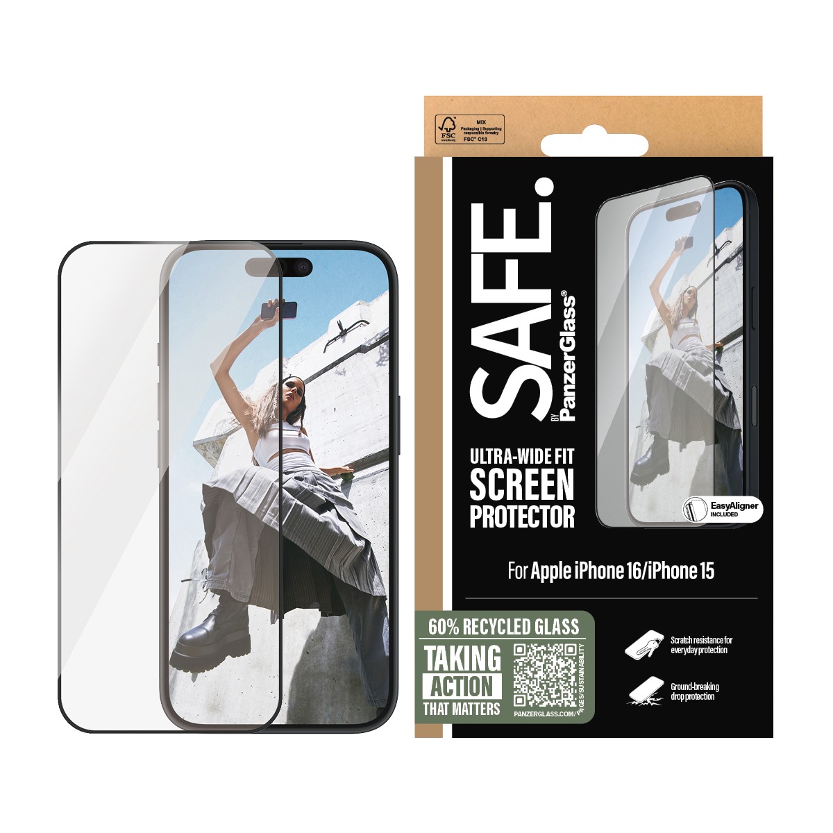 SAFE by PanzerGlass Displayschutzglas »Ultra-Wide Fit Screen Protection« für Apple iPhone 16;Apple iPhone 15 Displayschutzfolie, Schutzfolie, Bildschirmschutz, kratz- & stossfest