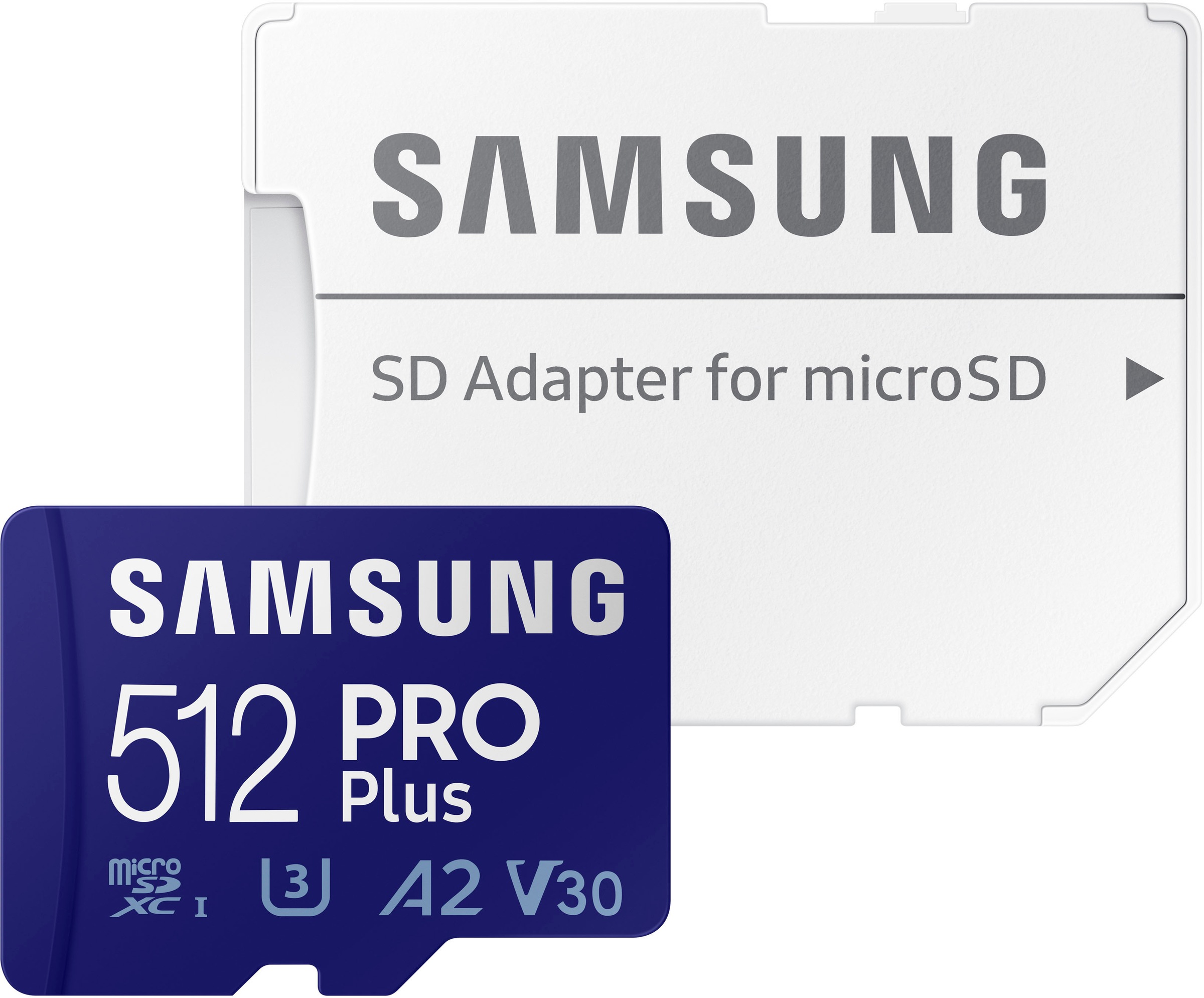 Samsung Speicherkarte »Samsung PRO Plus microSD-Karte, Full HD & 4K UHD« (512 GB UHS Class 10 160 MB/s Lesegeschwindigkeit) für Smartphone, Drohne oder Action-Cam, Inkl. USB-Kartenleser