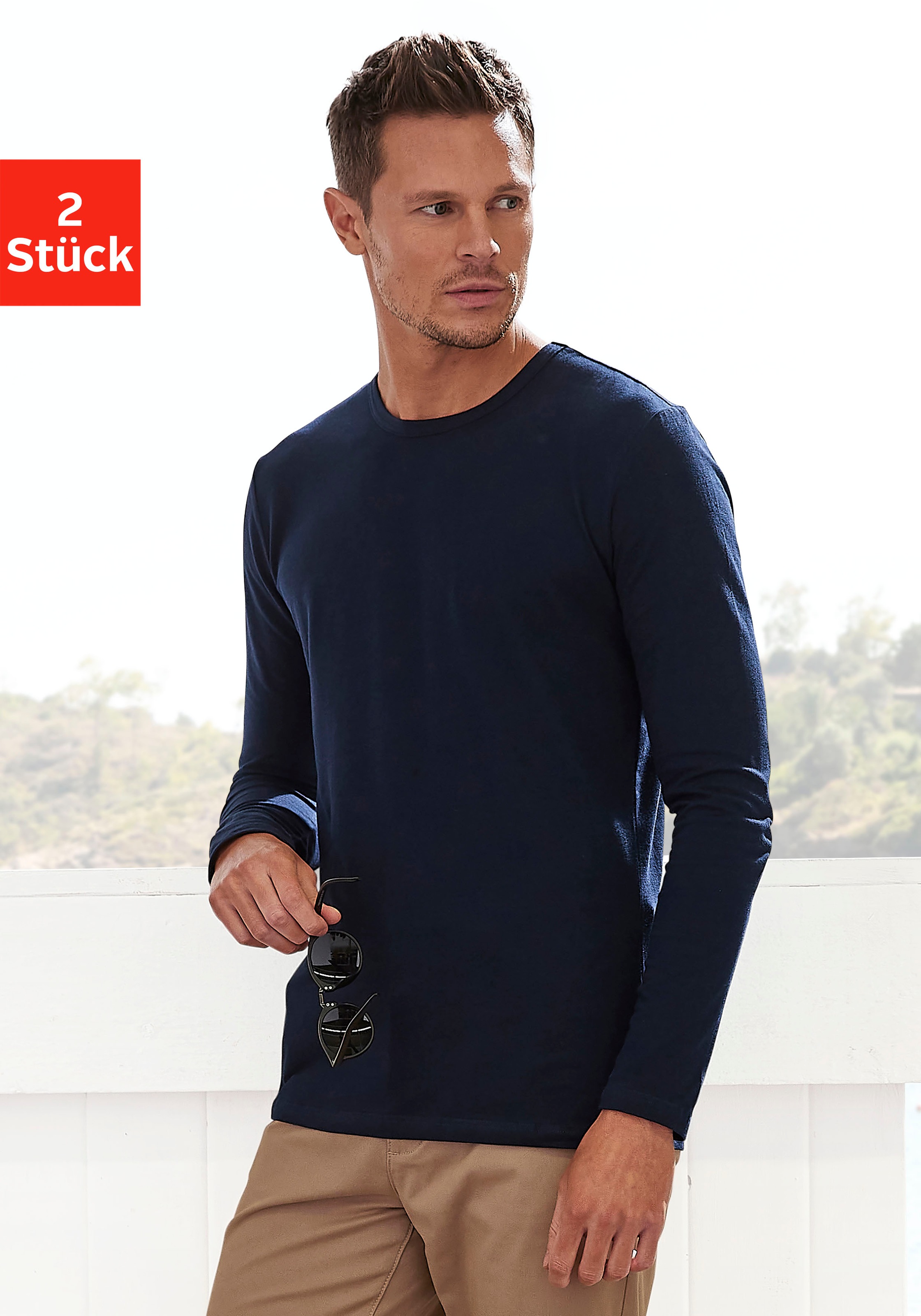 H.I.S Langarmshirt, (Packung, 2er-Pack), aus Baumwolle perfekt als Unterziehshirt