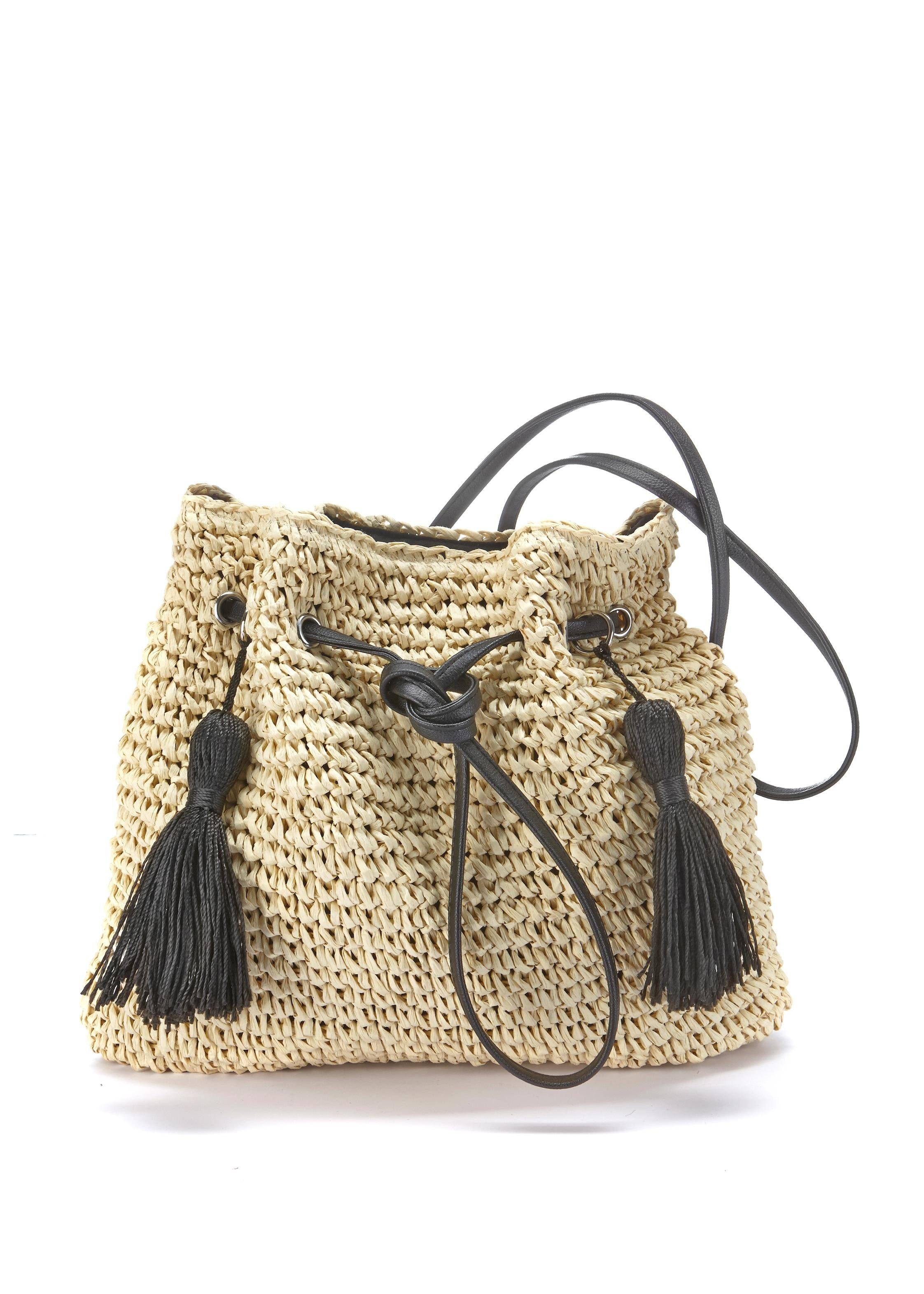 LASCANA Umhängetasche, Strandtasche aus leichtem Papierstroh mit modischen Tasseln VEGAN