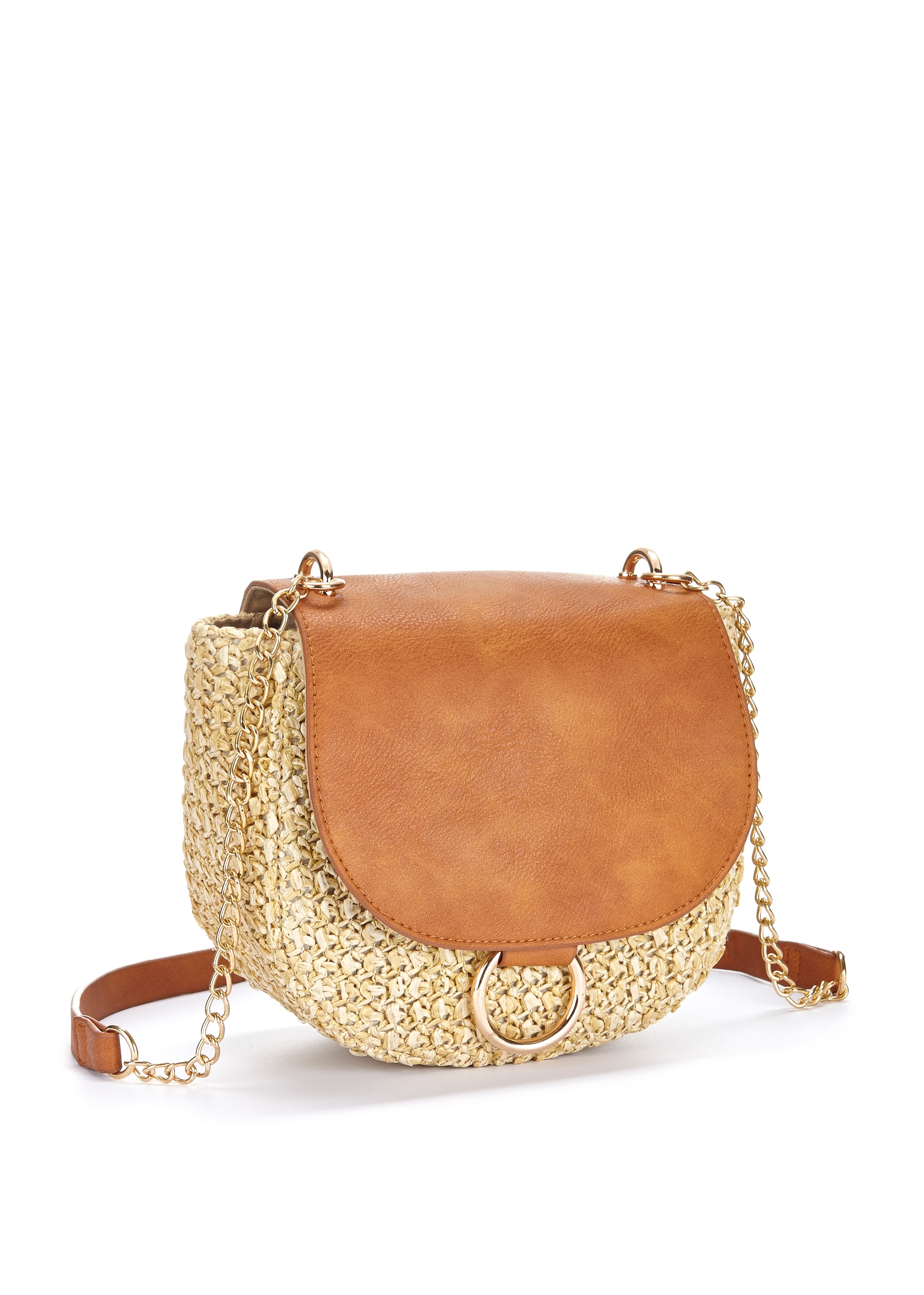 LASCANA Umhängetasche, Minibag aus Bast mit Ring-Applikation und Kettendetails VEGAN