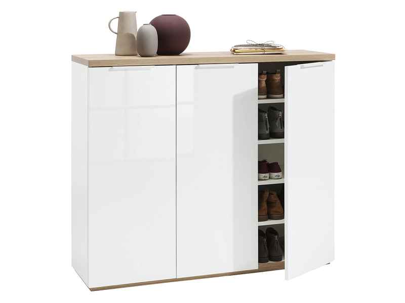 Schuhmöbel MUNDI 30 Paar Schuhe 3 Türen weiss glänzend