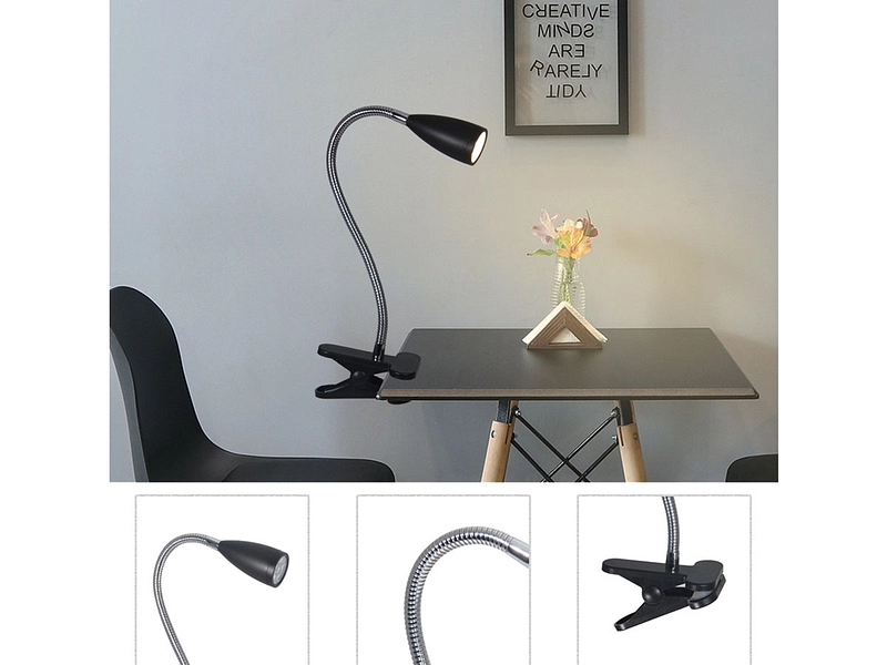 Lampe de bureau LED CLIP 38cm 3W noir