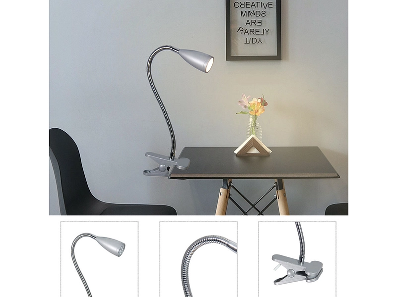 Lampe de bureau LED CLIP 38cm 3W argenté