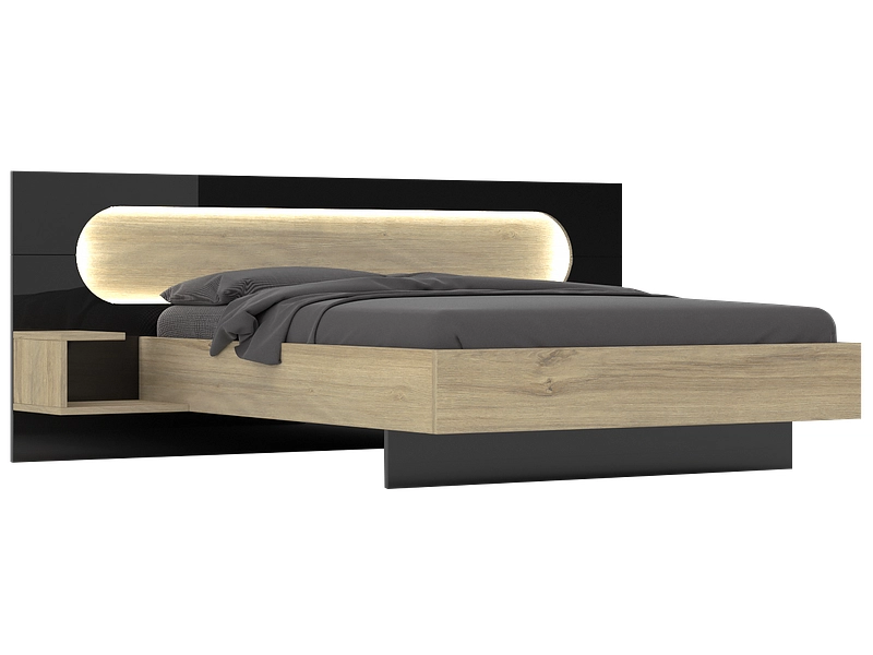 Bett ILAO 180x200cm schwarz / eiche schwarz