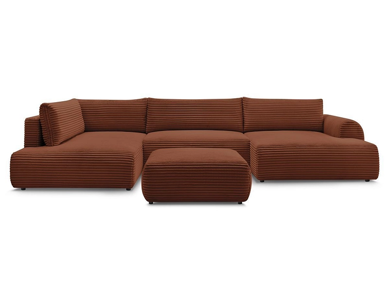 Panorama-Ecksofa mit Hocker BOBOCHIC LUCIEN Cord-Stoff orange