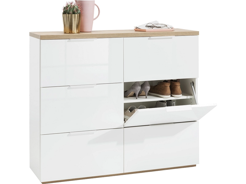 Schuhmöbel MUNDI 48 Paar Schuhe 6 Klappen weiss glänzend
