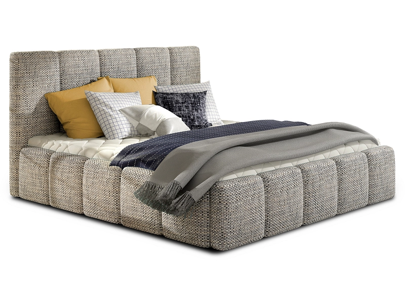 Bett ELTAP EDVIGE 140x200cm stoff / geflochten grau