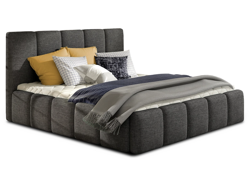 Bett ELTAP EDVIGE 180x200cm stoff / geflochten dunkelgrau