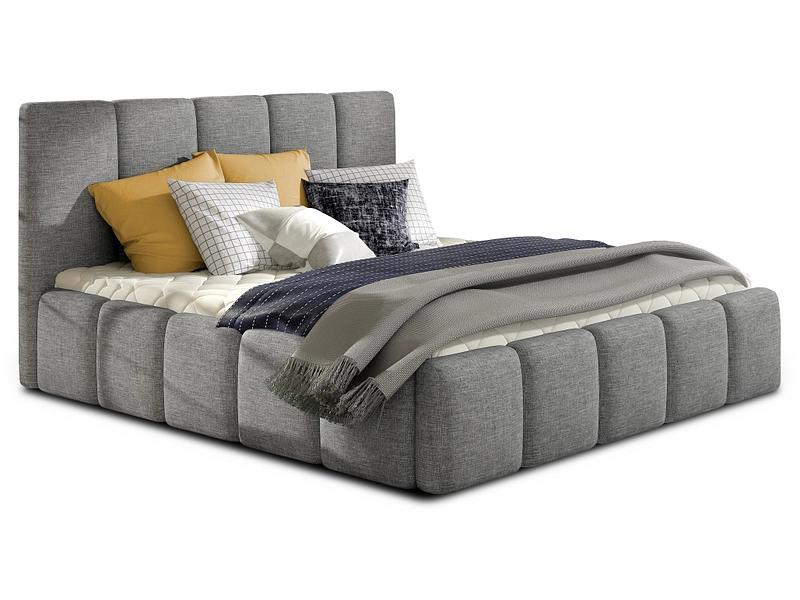 Bett ELTAP EDVIGE 180x200cm stoff / geflochten grau