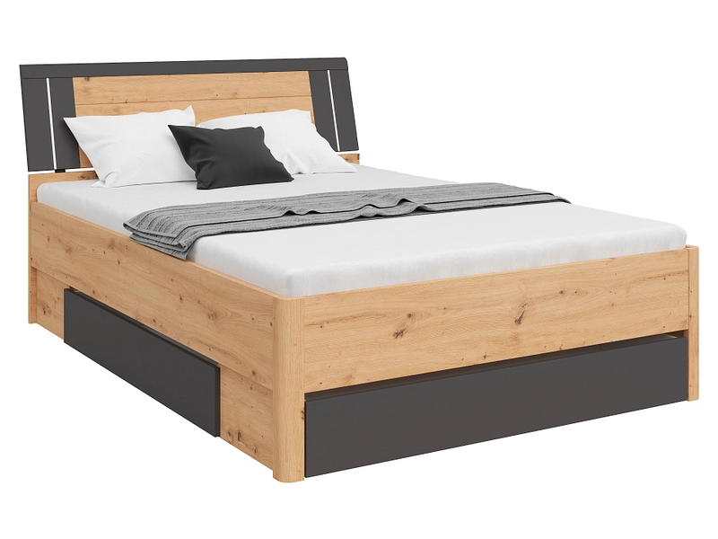 Bett SATURN 140x200cm dekor eiche grau