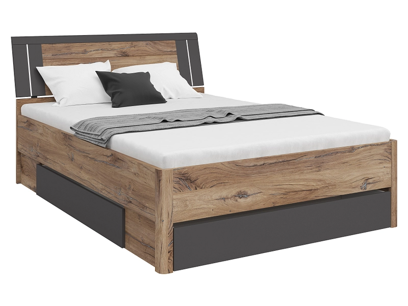 Bett SATURN 140x200cm dekor eiche flagstaff