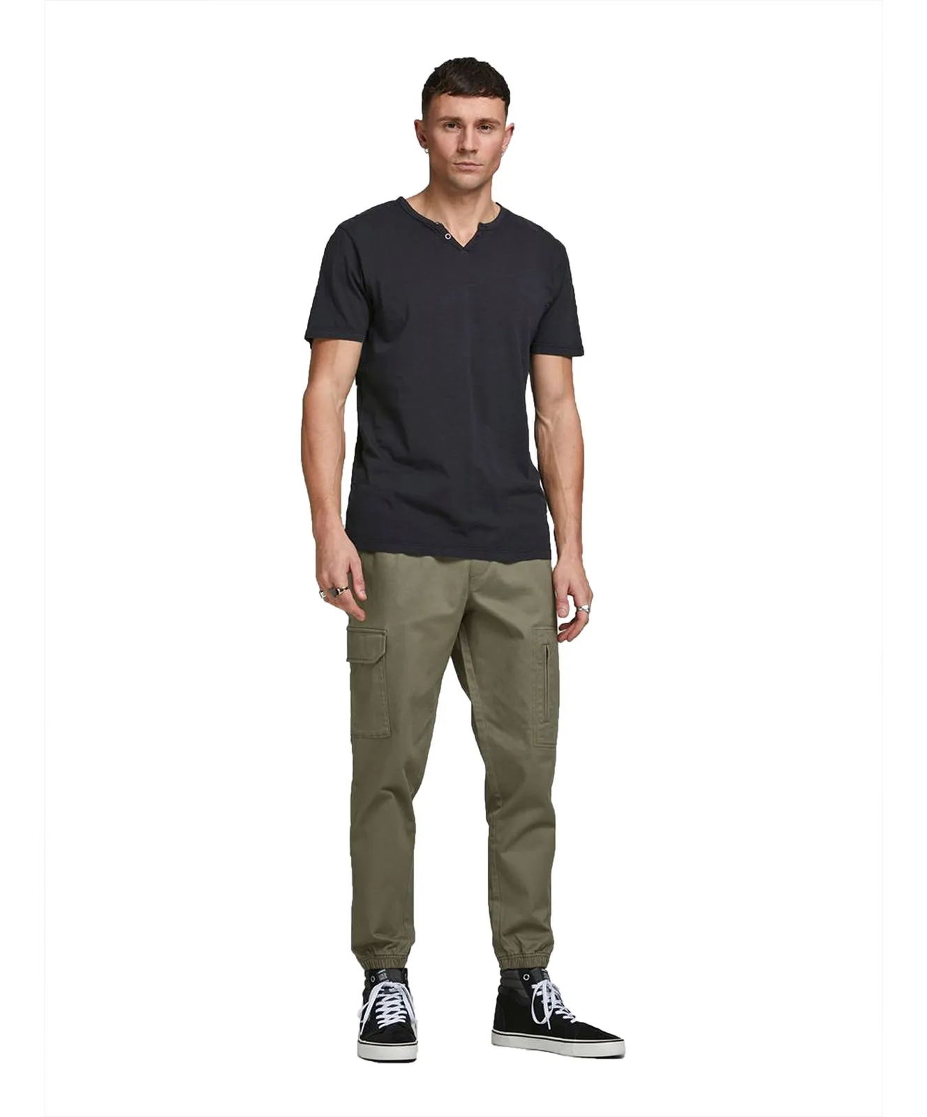 Jack & Jones T-Shirt Split Neck Tee in Black