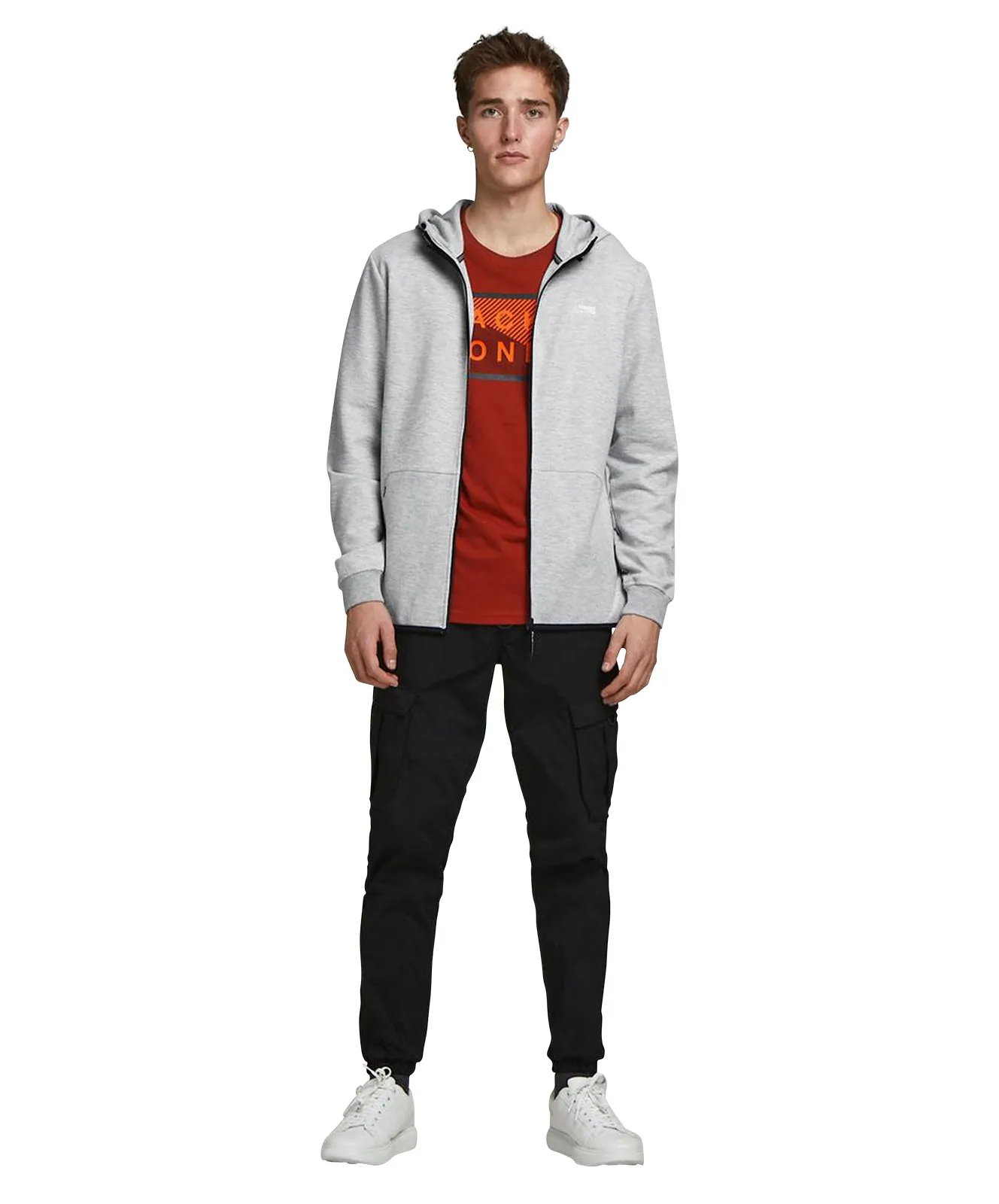 Jack & Jones Sweatjacke Air Sweat Zip Hood in Light Grey Melange