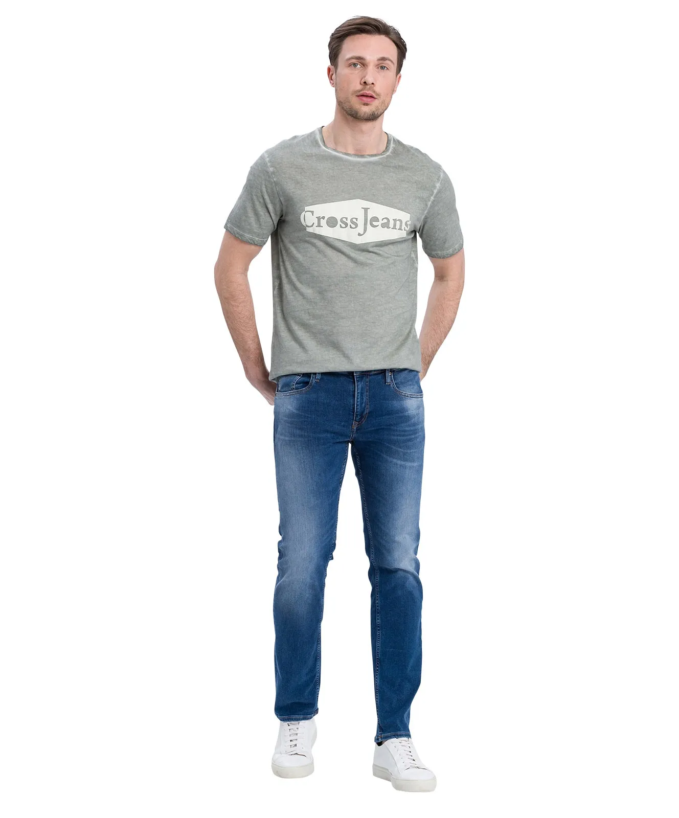 Cross Slim Fit Jeans Damien in Flex Mid Blue