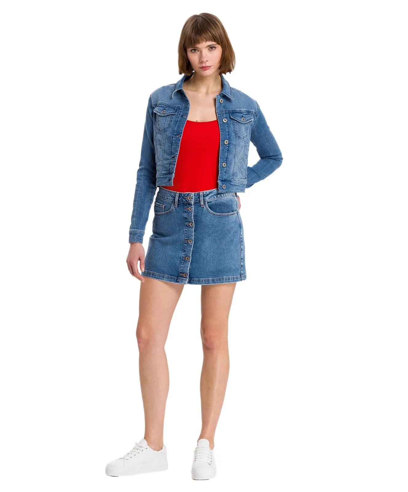 Cross Damen Jeansrock Tracy mit Knopfleiste