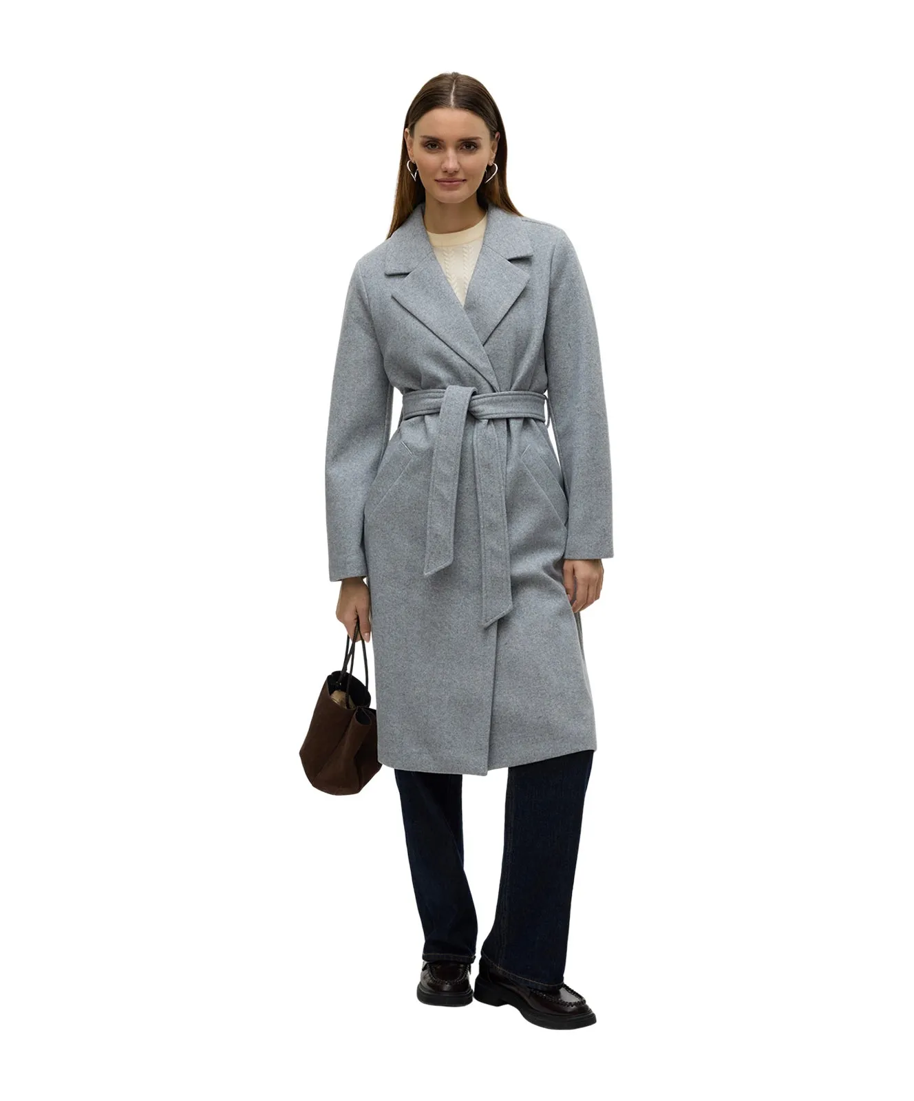 Vero Moda Mantel Fortuneaya Long Coat in Light Grey Melange