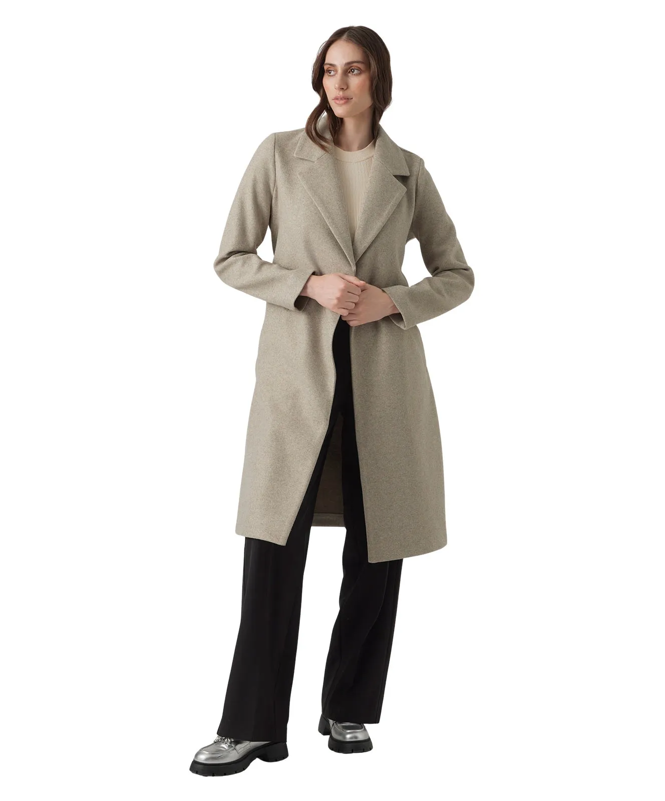 Vero Moda Mantel Fortuneaya Long Coat in Silver Mink