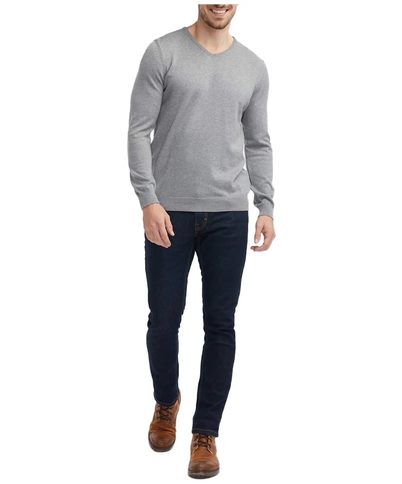 Mustang Strickpullover Regular Fit Basic V-Neck Jumper in Midgrey Melange