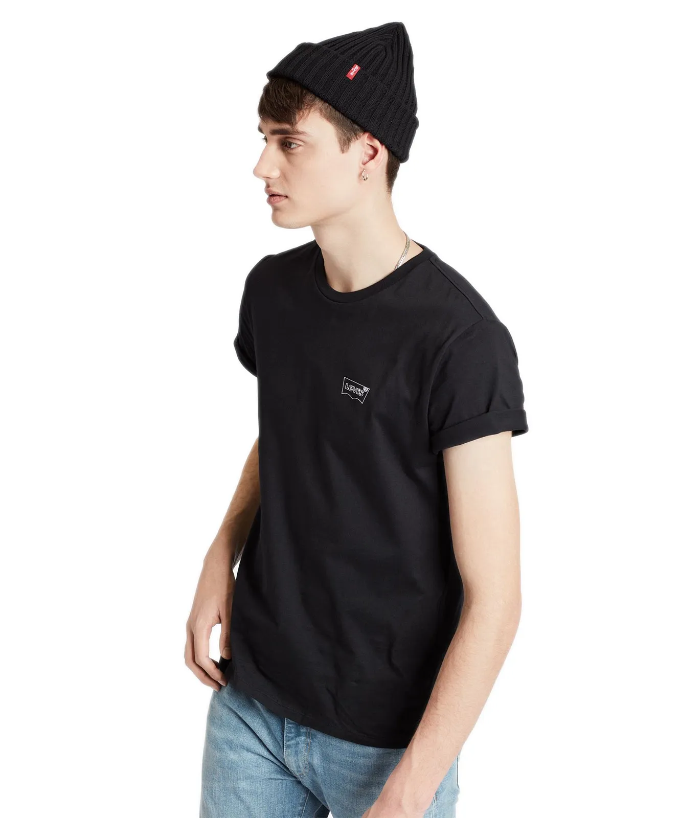 Levis Mütze Herren Ribbed Beanie Schwarz mit Logobadge