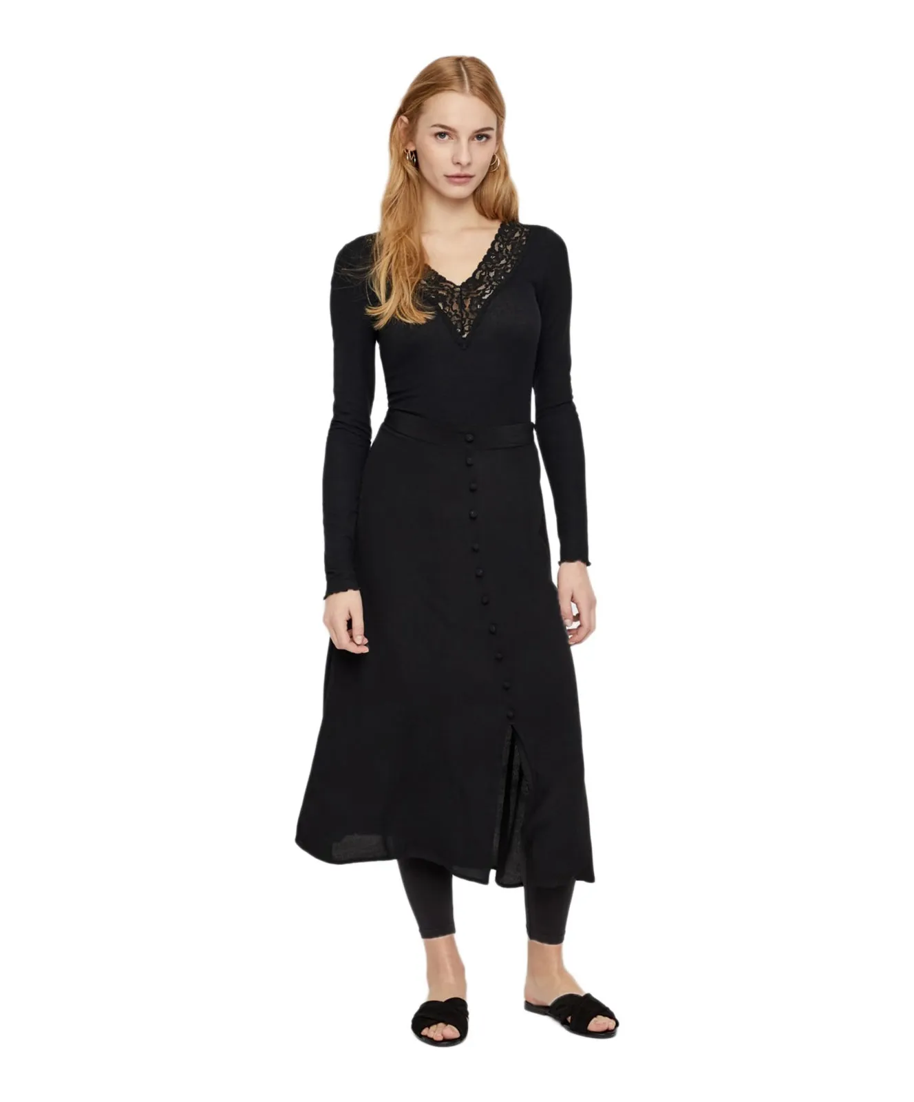 Pieces Spitzenshirt Slim Fit Siri in Black