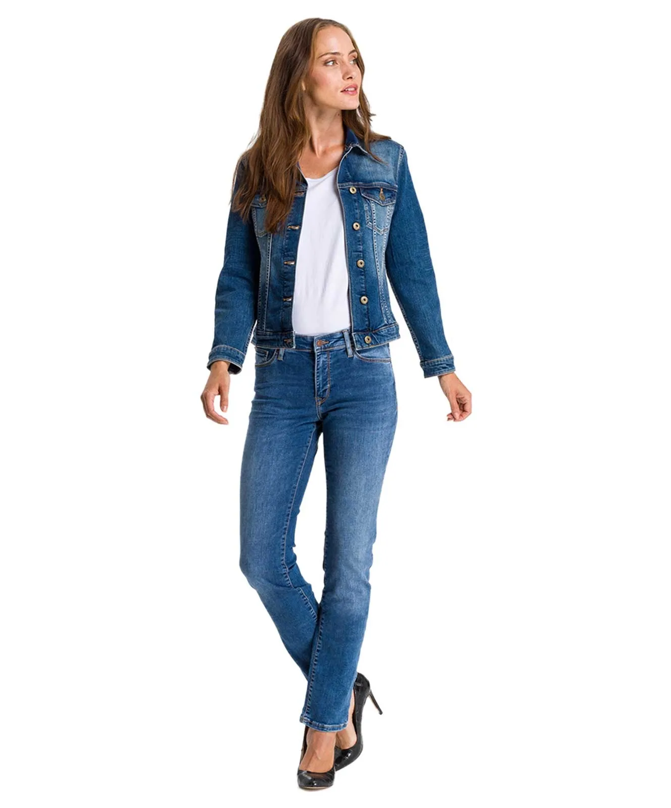 Cross Mom Jeans Anya in Med Blue Used